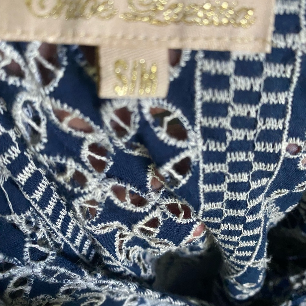 Chloe Laetitia Ruffle Detail Embroidered Eyelet Blue Cream Belted Jumpsuit Sz S - Picture 5 of 16